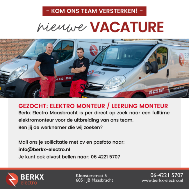 Berkx Electro – Vacature elektromonteur Vacature elektromonteur